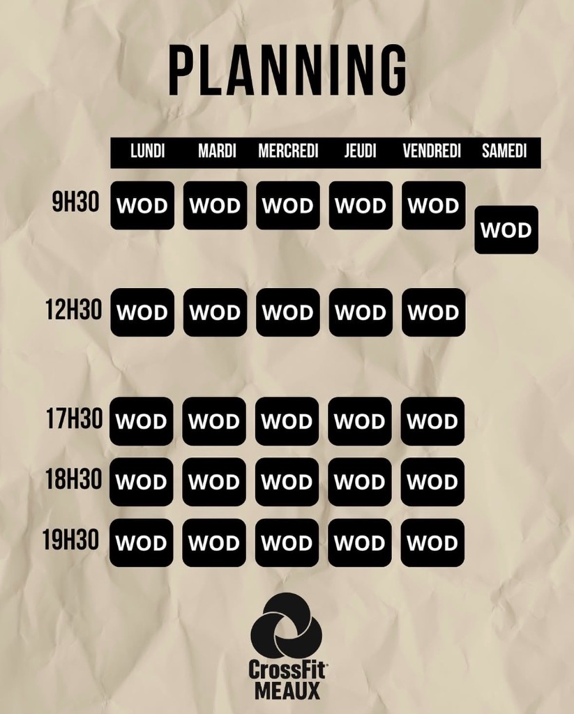 Planning des cours CrossFit Meaux — Lundi à Samedi